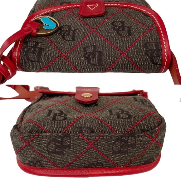 Dooney & Bourke Signature Mini Crossbody with Red Leather Trim and Strap New - Picture 3 of 13